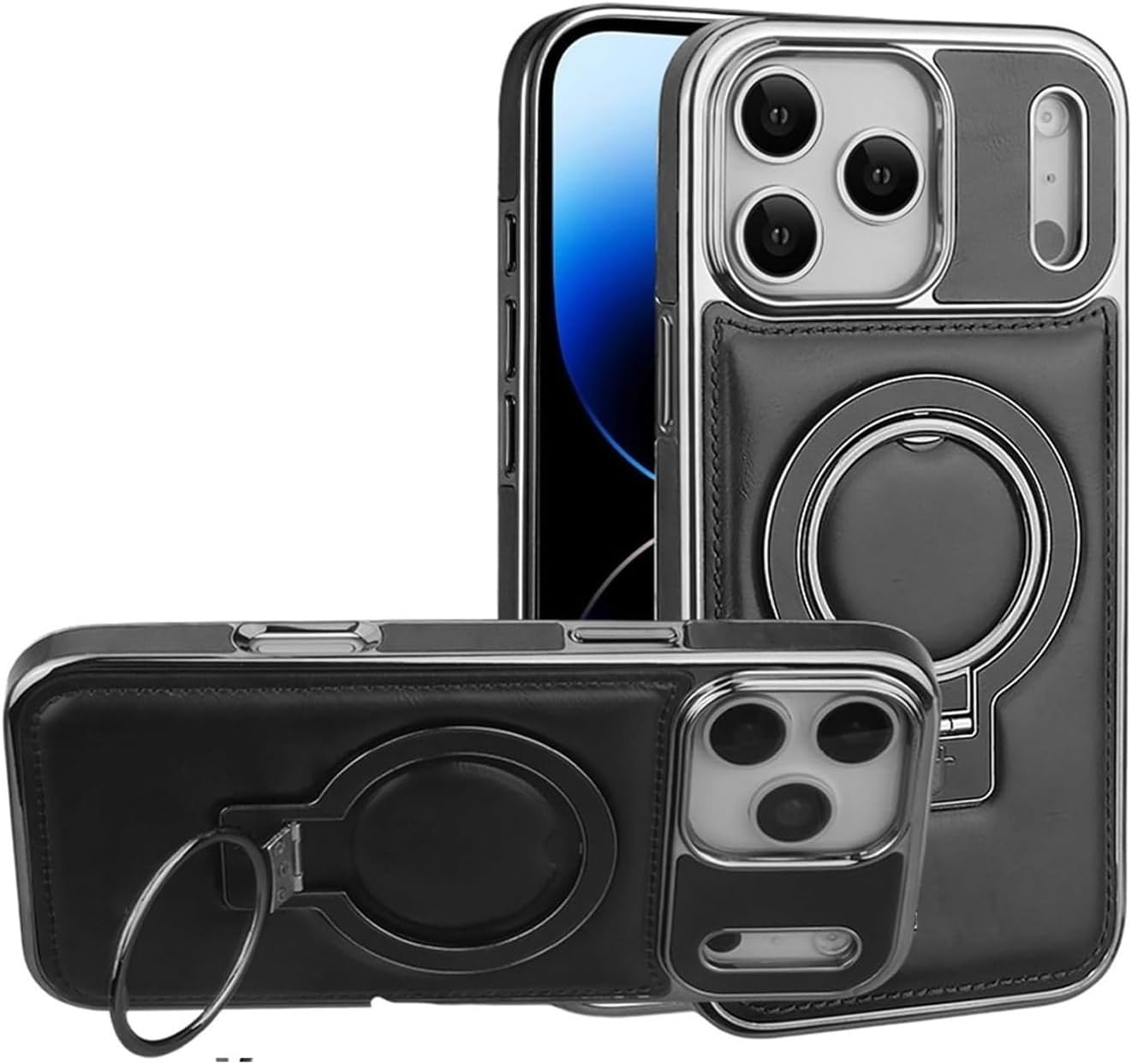 Leather Magnetic Stand Case for iPhone 17 Pro Max/17 Pro/17/17 Air, Slim Business Style Cover with Invisible Kickstand, Drop Protection, Anti-Slip, Anti-Fingerprint(Black,17 Pro Max)