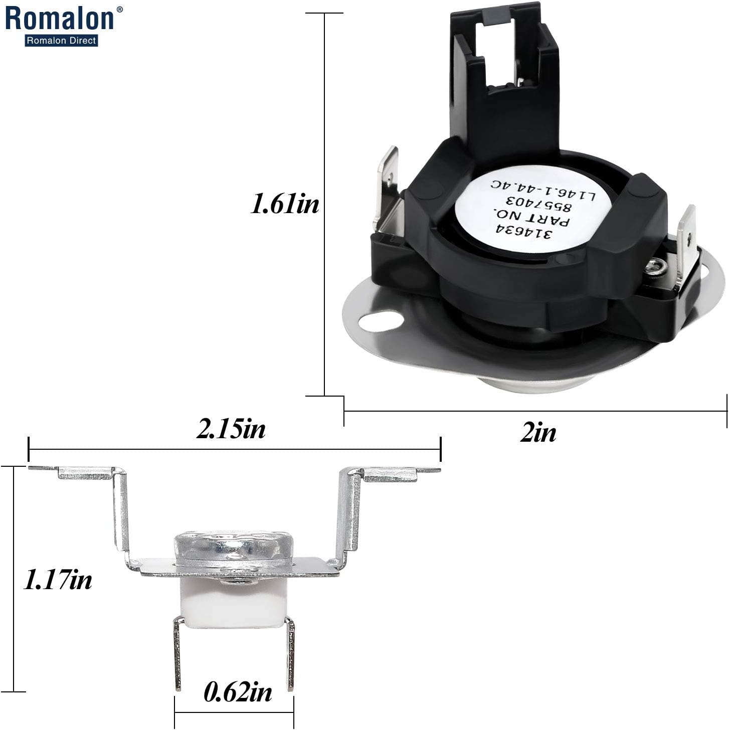 280148 Thermal Cut Off Kit Includes 8557403 Dryer Thermostat Kit & 279973 Thermal Fuse 8318314 with 8544771 Dryer Heating Element WP8544771 by Romalon