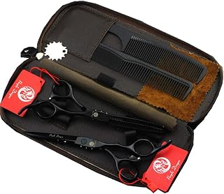 Purple Dragon 6" Professional Hair Cutting & Thinning Shears Set - Japanese 440C Steel, Black Ergonomic Barber Scissors with Bag