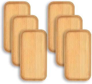 6 Pack10 x 5 Inches Serving Platter Tray, Tray Cheese Plate Rectangular Platter for Fruit, Appetizer, Bread,Rectangular Avoid Sliding and Spilling Food 6 Wood(10 * 5inch)