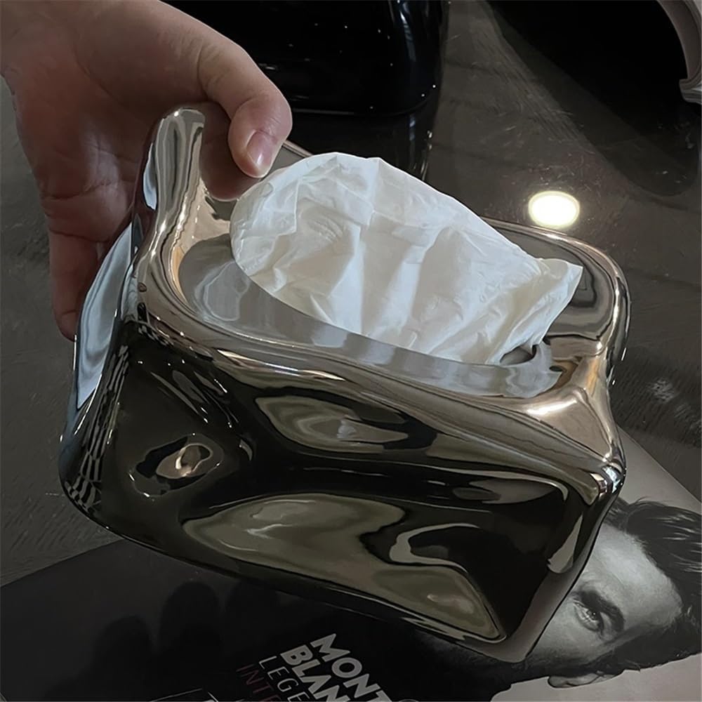 Tissue Box Holder Napkin Holder Ink Splash Square Ceramic for Bedside Table Napkin Dispenser (White)