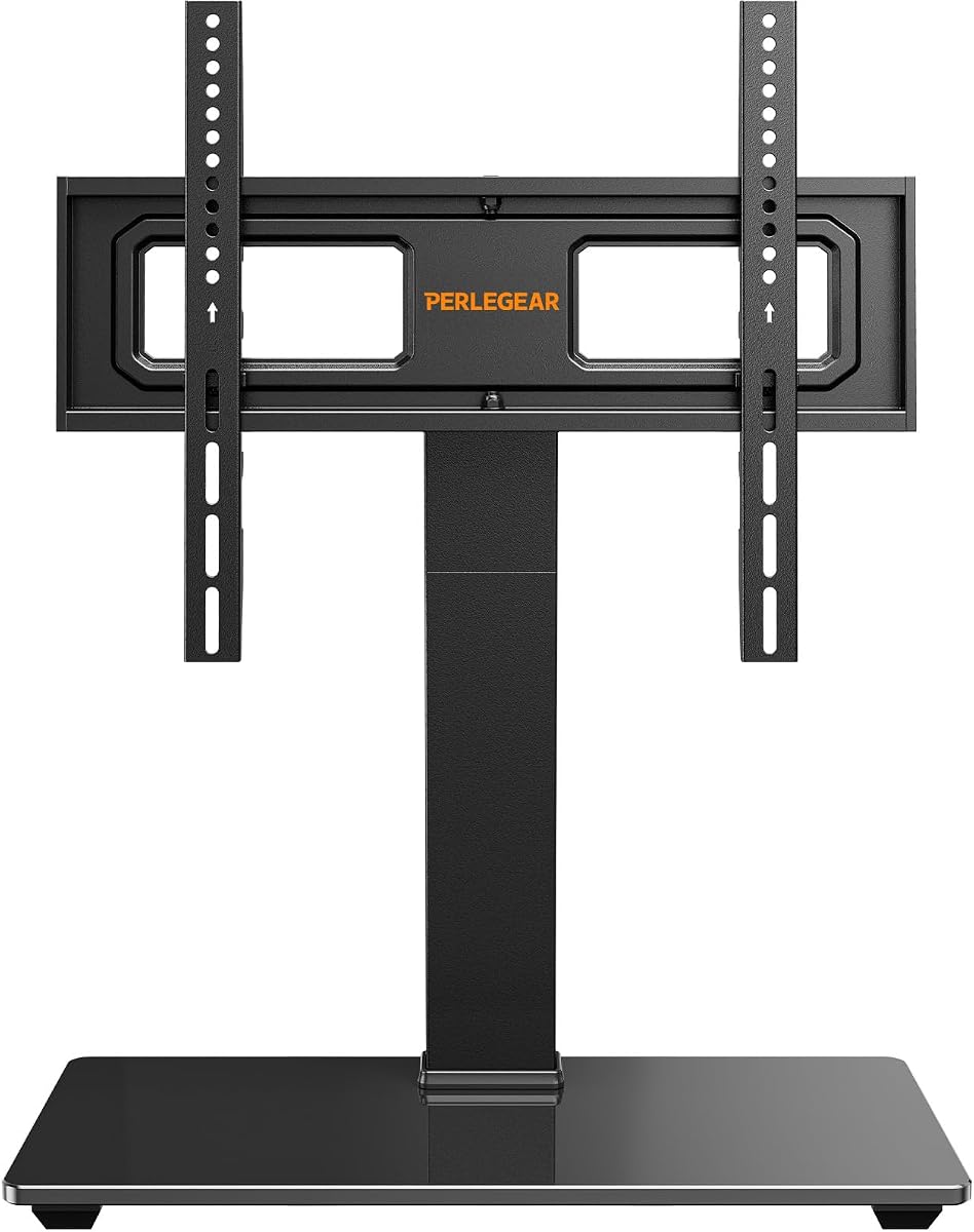 Base giratoria universal para televisores de 32 a 70 pulgadas y hasta 88 libras | Base de vidrio templado ajustable en altura de 9 niveles, inclinación, VESA máx. 400 x 400 mm, soporte para TV para sala de estar y dormitorio, PGTVS26