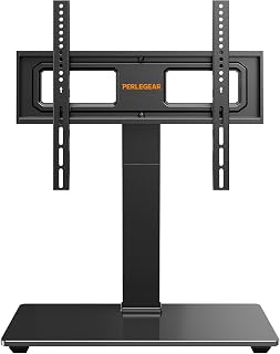 Perlegear PGTVS26 Swivel TV Stand for 32-70 Inch TVs - Height Adjustable Tilt Mount, Tempered Glass Base, 88 lbs Capacity