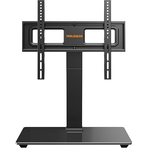 Perlegear Universal Swivel TV Stand Base for 32–70 inch TVs, Height Adjustable Table Top TV Stand Mount with Tilt, Tempered Glass Base, Holds up to 88 lbs, PGTVS26