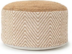 HAPPERS Natural Cotton Jute Pouffe. Footstool, Low Stool, Ottoman, Exclusive Design with Filling Included