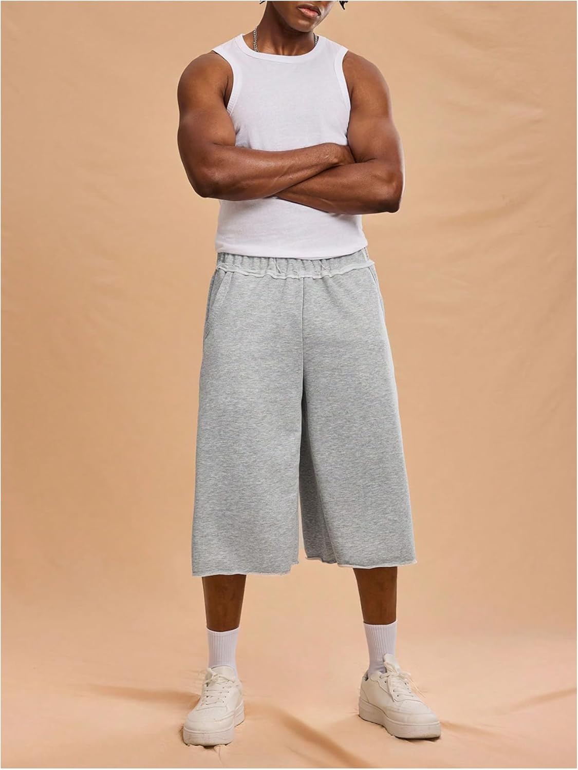 Verdusa Men's Athletic Sweat Shorts Capri Basketball Workout Shorts Wide Leg Oversized Shorts with Pockets Streetwear - Image 5