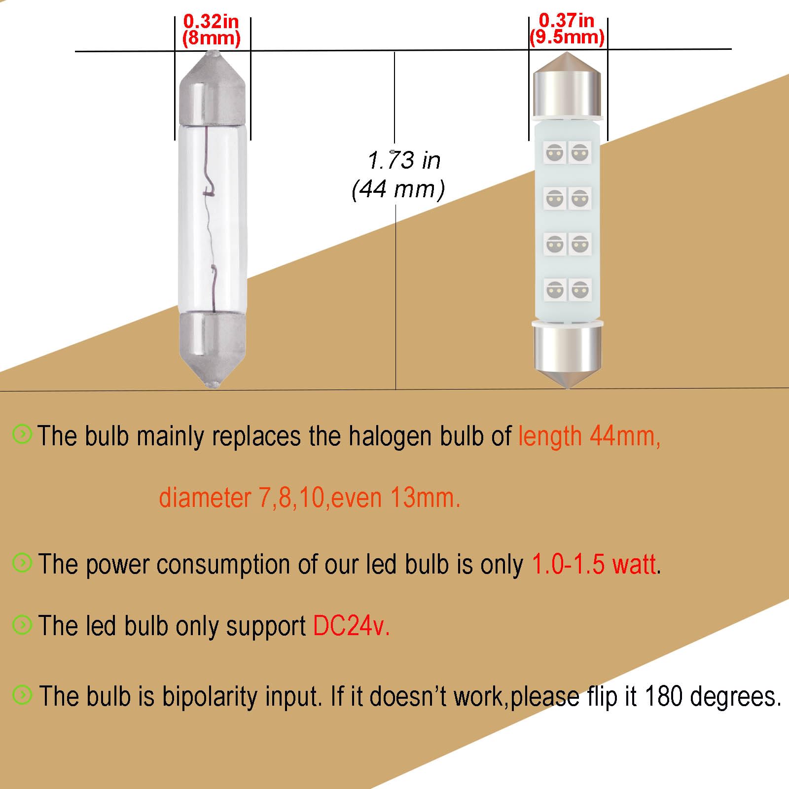 Wiseshine DC 24V 44mm 578 Festoon Dome LED Bulb Blue 211-2 561 562 566 LED Bulbs for Truck Interior Door Trunk courtesy Lights (Pack 6)