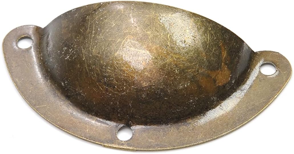 3 Holes Mini Retro Cup Pulls 1.96"x0.94"(LxW) Small Iron Cute Shell Pull Handles Bronze Tone Fit for Vintage Jewelry Box Tiny Cabinet DIY Gift Case 10 Pcs