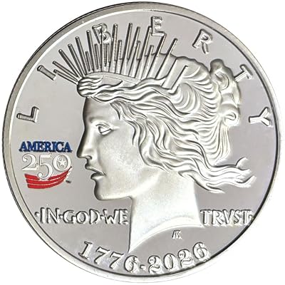 Proud Patriots America 250th Anniversary Peace Dollar Nickel Proof Coin 1776-2026 Double-Dated Tribute with Red, White & Blue Privy Mark 39mm Non-Monetary Collectible