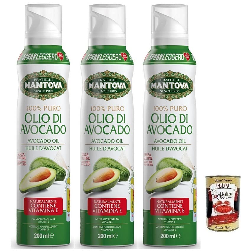 Italian Gourmet Bundle Avocadoöl Spray 3x 200ml + Italian Gourmet Polpa Gratis – 100% reines Avocado Oil Spray, leicht dosierbares Kochspray, Bratöl & Salatöl 600ml
