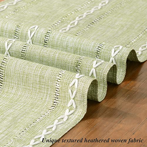 Wracra Hemstitch Cotton Linen Table Runner Farmhouse Style Sage Green Table Runner 150cm Long with Hand-tassels for Dining Kitchen Party and Dessert Table Decor(Sage Green - Image 4