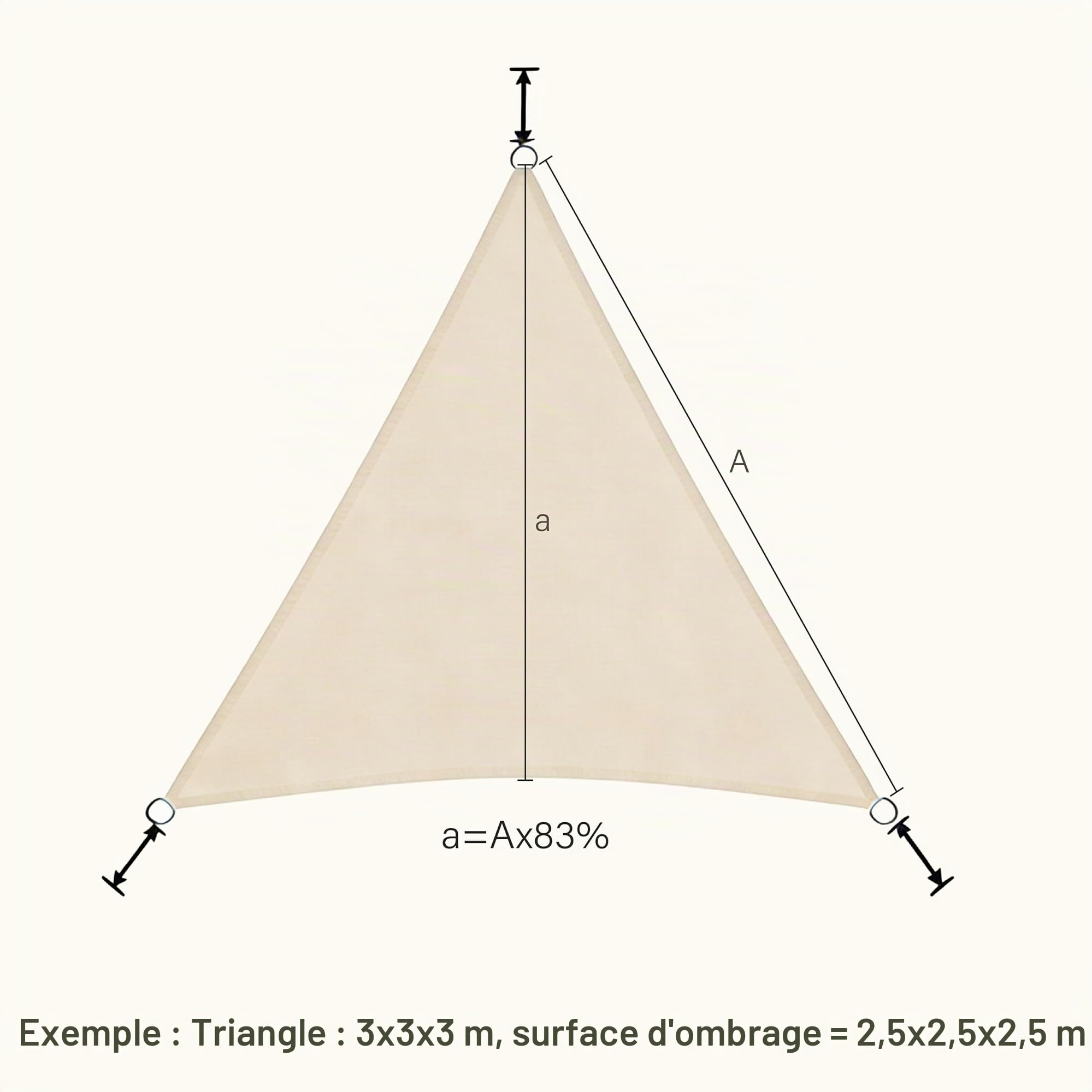 Voile d'ombrage Triangulaire | différentes Tailles | Protection Anti-UV | PES imperméable à l'eau | Taille: 6m x 6m x 6m