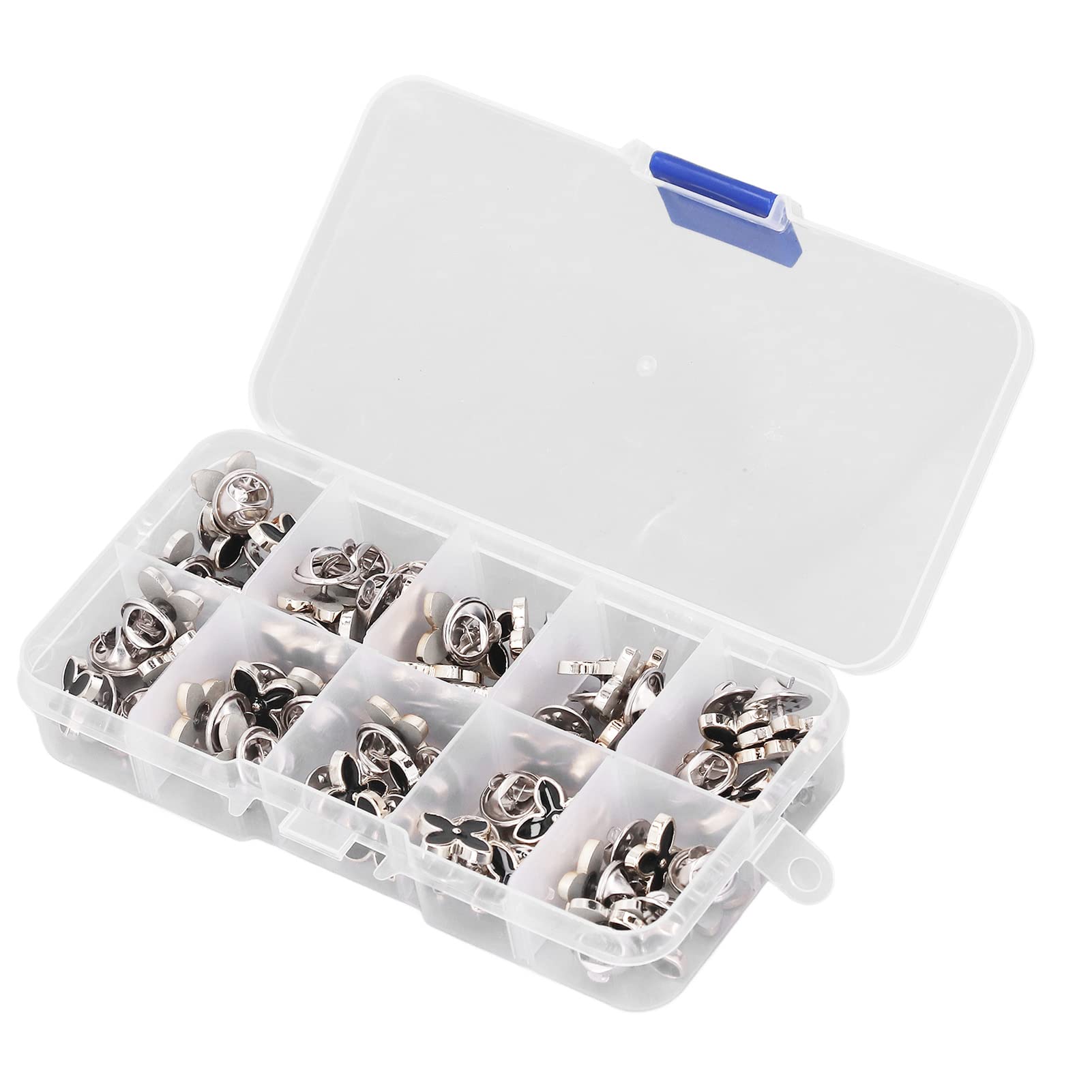 Set di 150 spille nere a quattro punte staccabili per donna, bottoni decorativi per camicie, cappotti e vestiti, con 3 scatole di immagazzinaggio, ideale