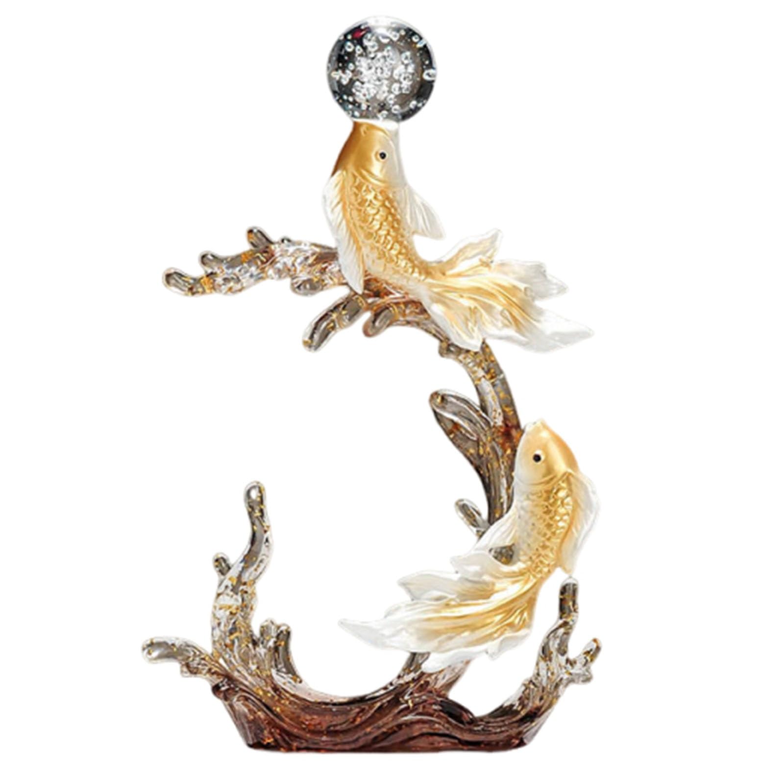 YAIUNHIQ Luxury Gold Foil Koi Carp Figurine Living Room Decoration Symbol of Prosperity and Happiness for Wine Cabinet Office Desk