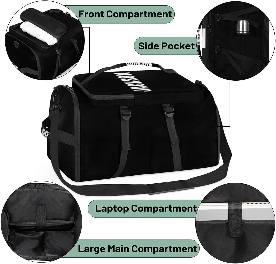 Personalized Gym Bag Backpack - Custom Duffle Bag for Men and Women （Black with Your Name 18Inch