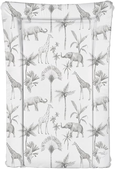 Ceba Deluxe Unisex Baby Waterproof Changing Mat with Raised Edges Monochrome Safari Animals,White,125863