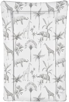 Ceba Deluxe Unisex Baby Waterproof Changing Mat with Raised Edges Monochrome Safari Animals,White,125863