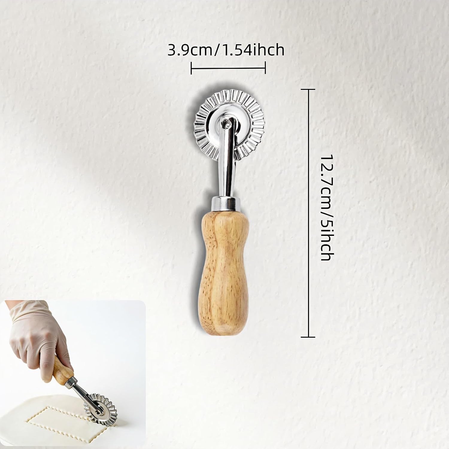 Pasta Maker - Pastry Cutter Wheel - Dough Ravioli Pizza Cutter Wheel for Home and Kitchen,Ravioli Wheel with Long Wooden Handle, 1.3"(1pcs)
