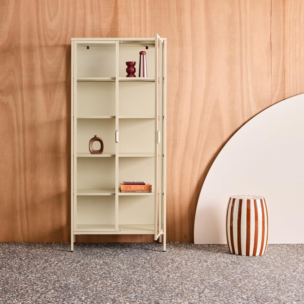 Alice's Garden sweeek - Buffet. vaisselier Acier et Verre trempé 2 Portes 180cm Beige - Arkansas