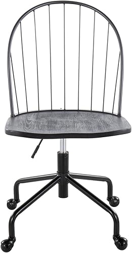 Miniatura 6 de LumiSource Riley - Silla de oficina ajustable con respaldo alto, estilo granja, silla de escritorio de madera negra con ruedas, reposabrazos