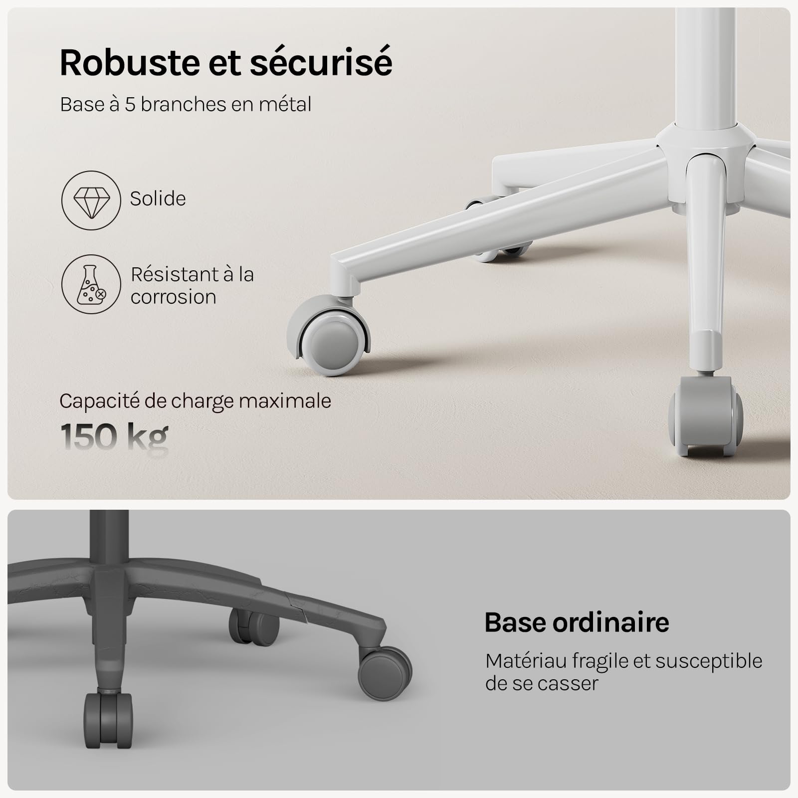 WOLTU Chaise de Bureau, Fauteuil Ergonomique, Bouclette+PU, Crème Beige | Chaise Coiffeuse, Siège Pivotant, Réglable en Hauteur, Capacité 150 kg, Cadre en Acier, pour Bureau, Chambre