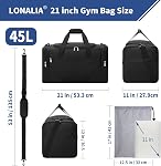 45L Sac à bandoulière sport pour hommes - 21 sac à bandoulière inch avec poche de chaussures et poche humide pour le voyage, entraînement, fitness, entraînement (noir)