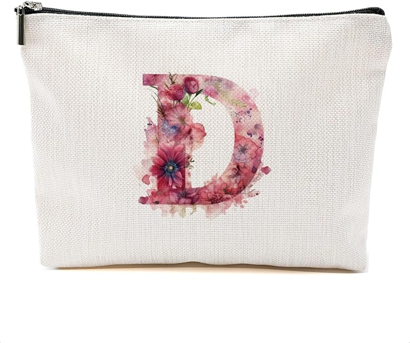 Necessaire de maquiagem DHKG Pink Letter D em canvas com zíper