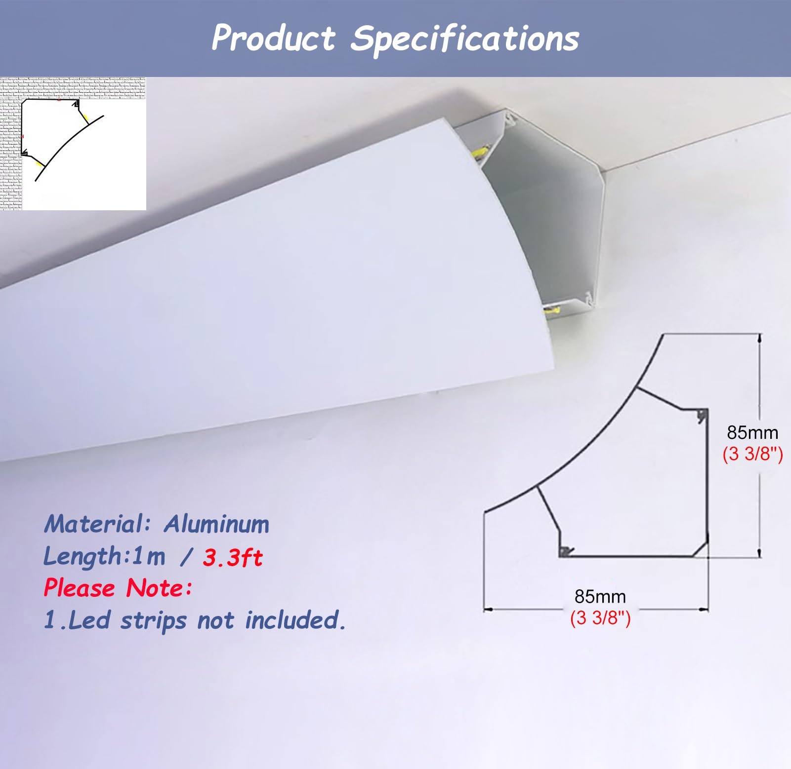 Profili per Strisce Led Profilo di Illuminazione per Modanatura a Corona a Canale Led, Illuminazione Indiretta a Led, Diffusore a Striscia Led per Soggiorno, Illuminazione a Battiscopa in Alluminio(4.