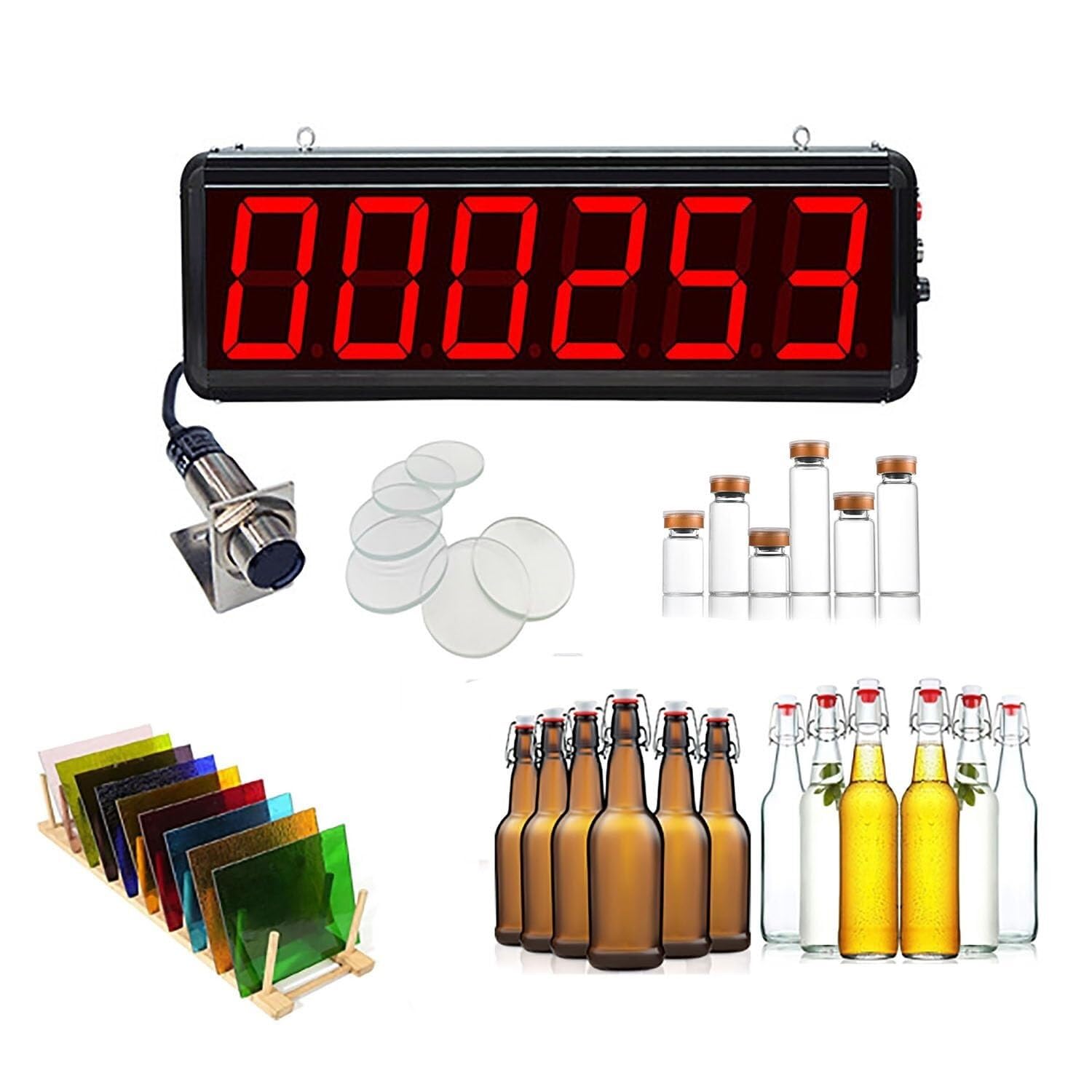 HEQIM Electronic Digital Counter, Colored/Transparent Objects Counter, 6-Digit LED Display Count Up to 999999, Suitable for Factories, Workshops, Parking Lot, Conveyor Belt, Production Line, People