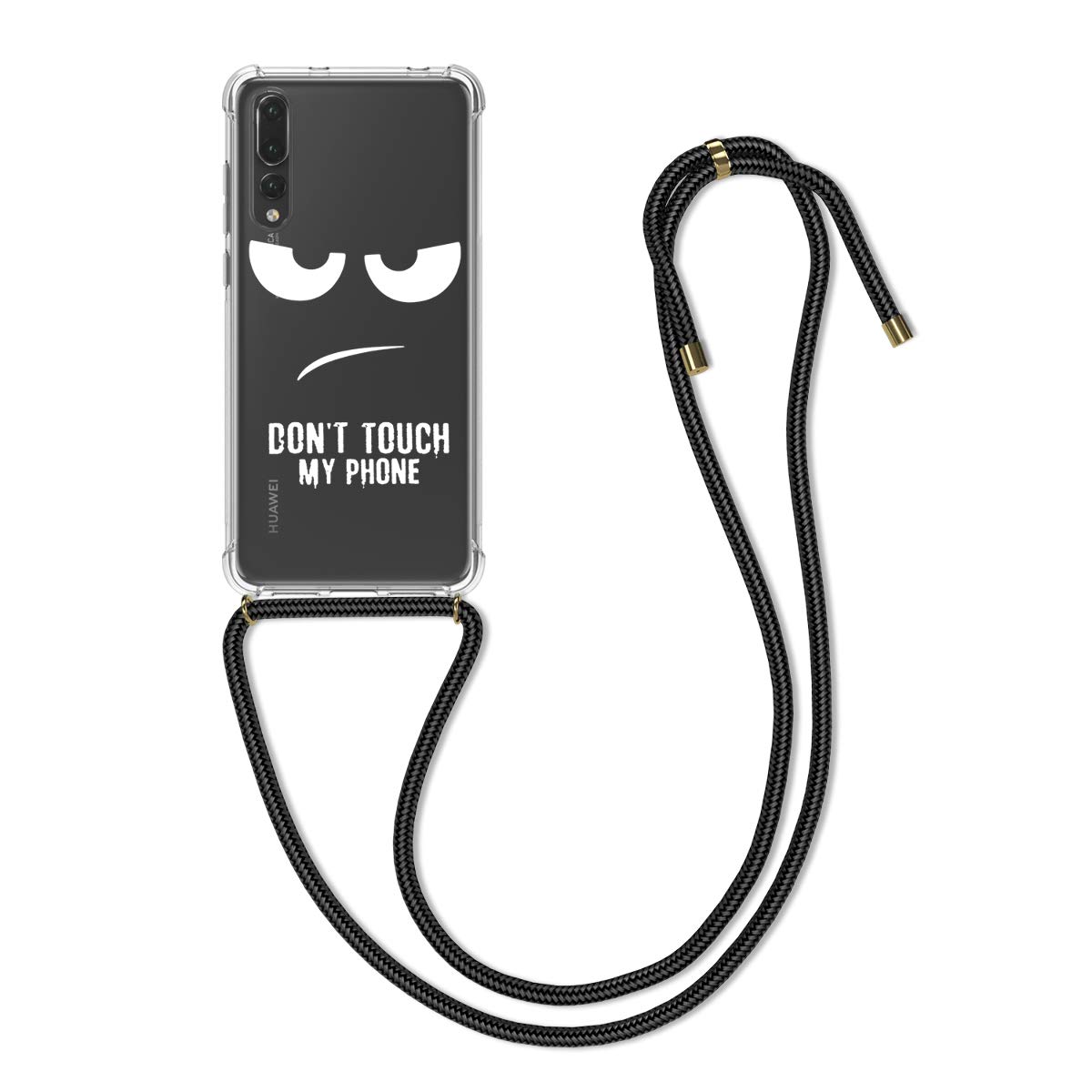 kwmobile Case Compatible with Huawei P20 Pro - Crossbody Case Clear TPU Lanyard - Don't Touch My Phone White/Transparent