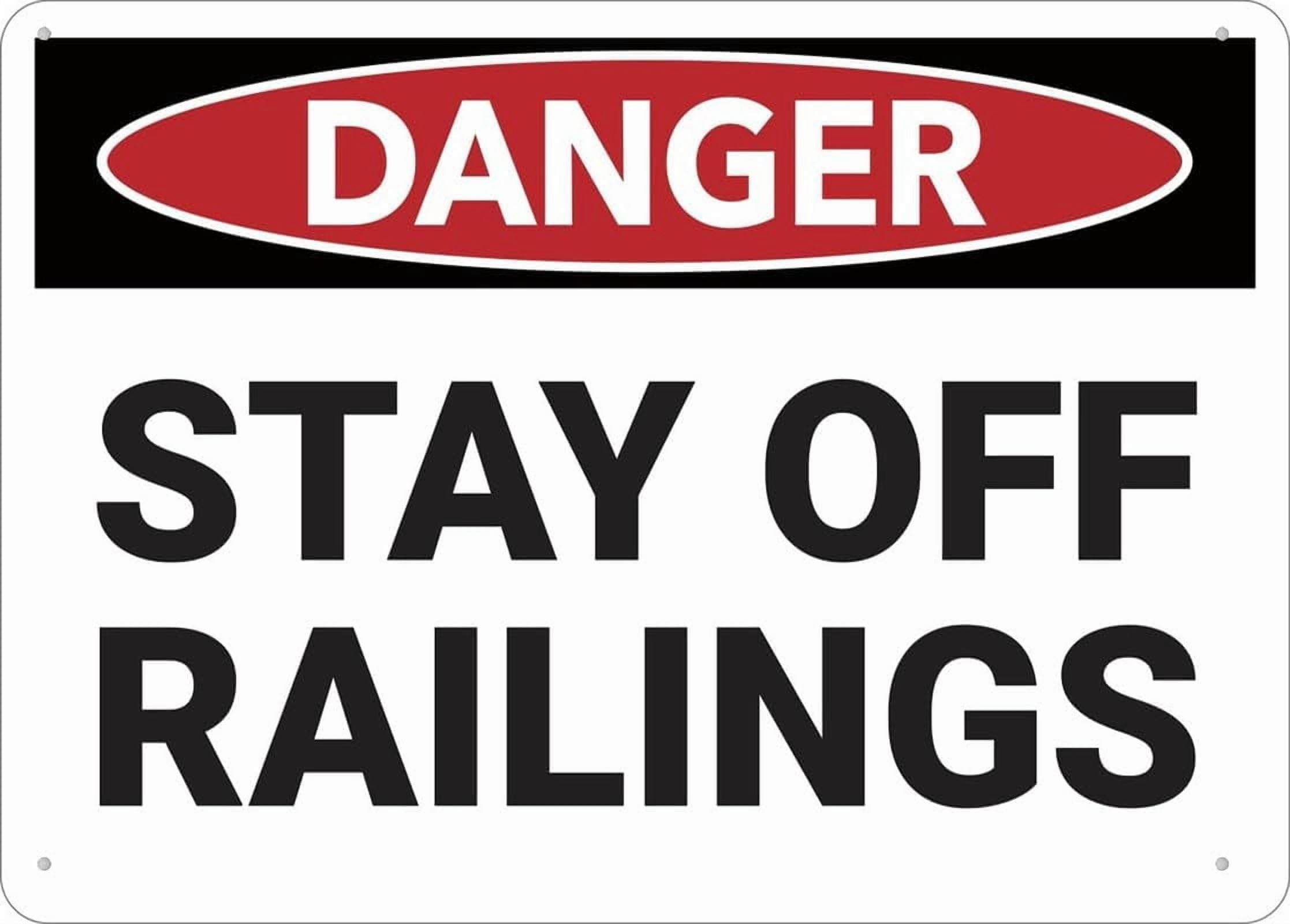 (2-Pack) Metal Tin Sign Danger Stay Off Railings Sign 8X12 Inch Uv Ink Printed For House And Business