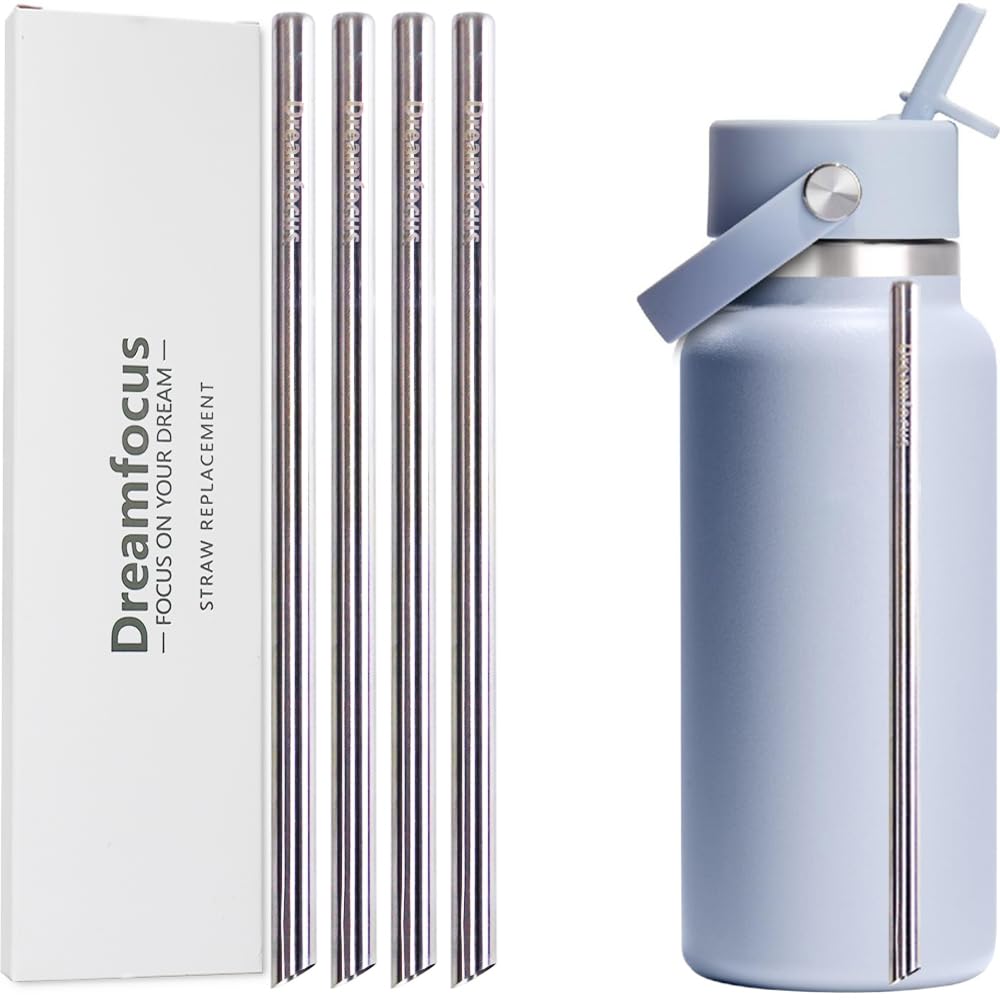 Photo 1 of Dreamfocus Reusable Metal Straws Replacement Stainless Steel for Hydro Flask Wide Mouth Bottle 32 oz 4-Pack