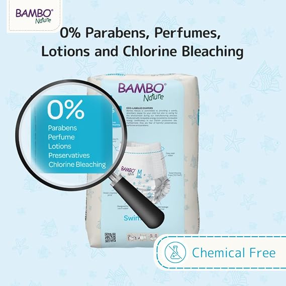 Bambo Nature Hypoallergenic Swim Pants, Eco-Labeled Swim Diapers, Double Leak Barriers - Small (12 Count)