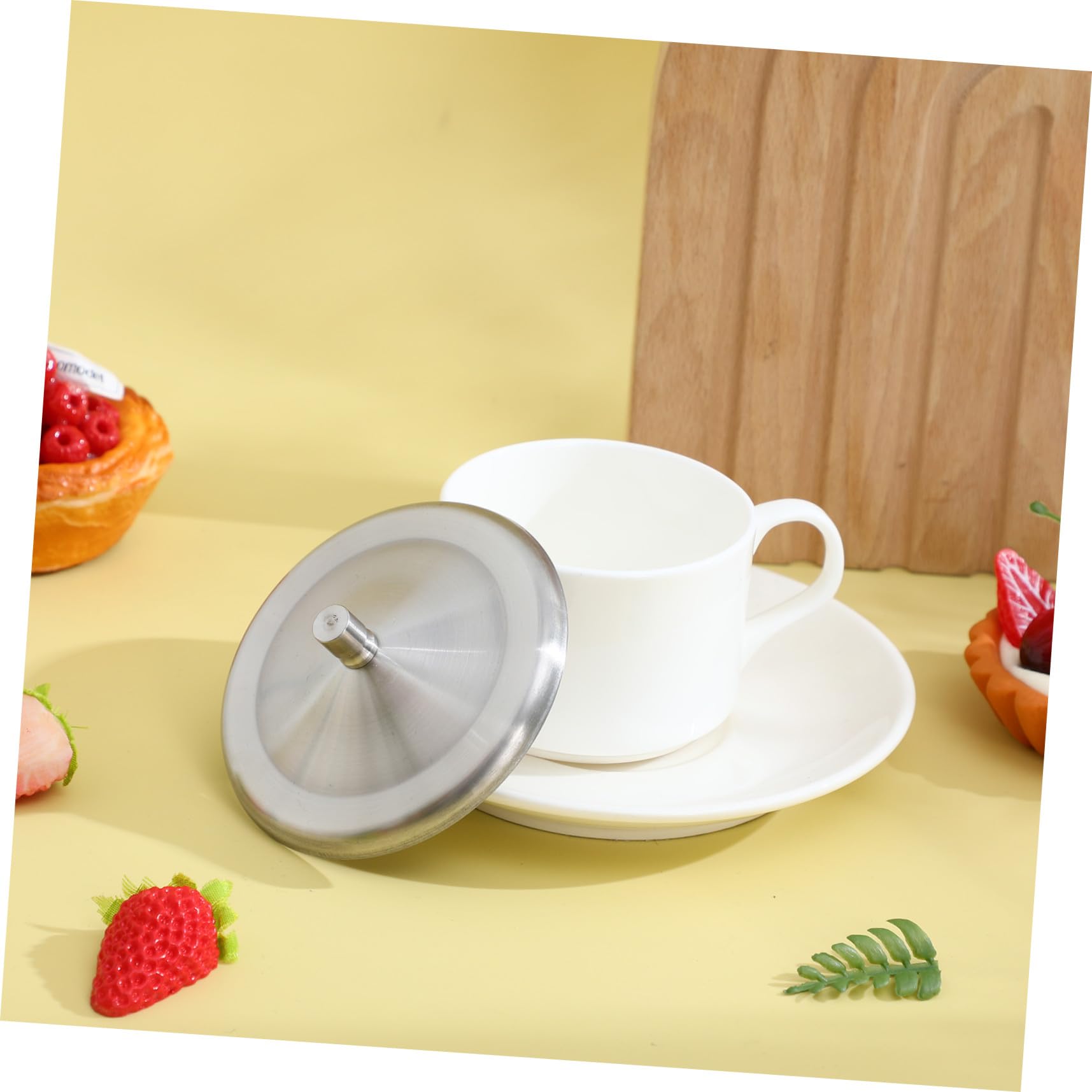 Coperchio per tazza in acciaio inox, 5 pezzi, coperchio per tazze, riutilizzabile, copertura in anti-polvere, coperchio di ricambio per tazza da caffè, birra, bicchieri da vino, 9,5 cm