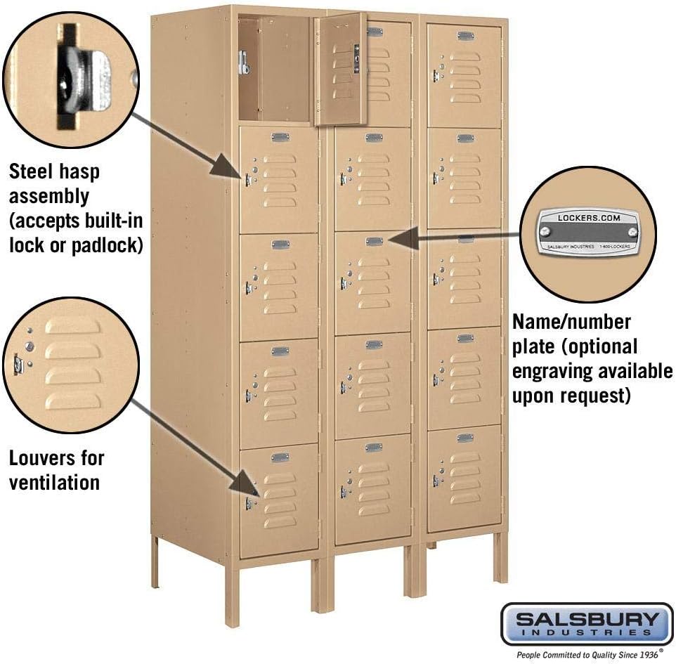 Salsbury Industries 65358TN-U Five Tier Box Style 36-Inch Wide 5-Feet High 18-Inch Deep Unassembled Standard Metal Locker, Tan Brown