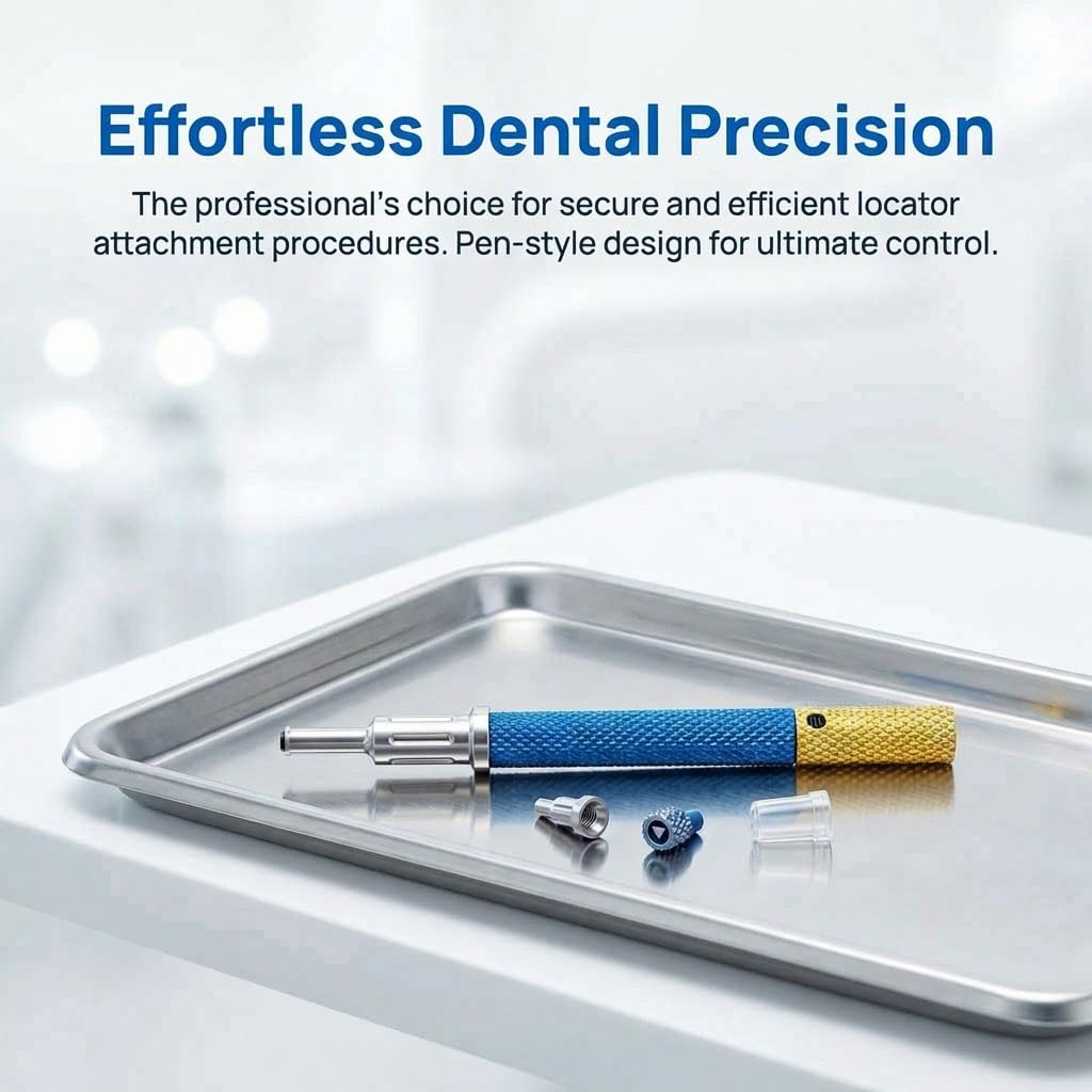 Implant Tooth Locator Core Tool, 3 in 1 Universal Dental Instrument for Overdenture Retention & Insertion, Golden Zinc Alloy with Gloves