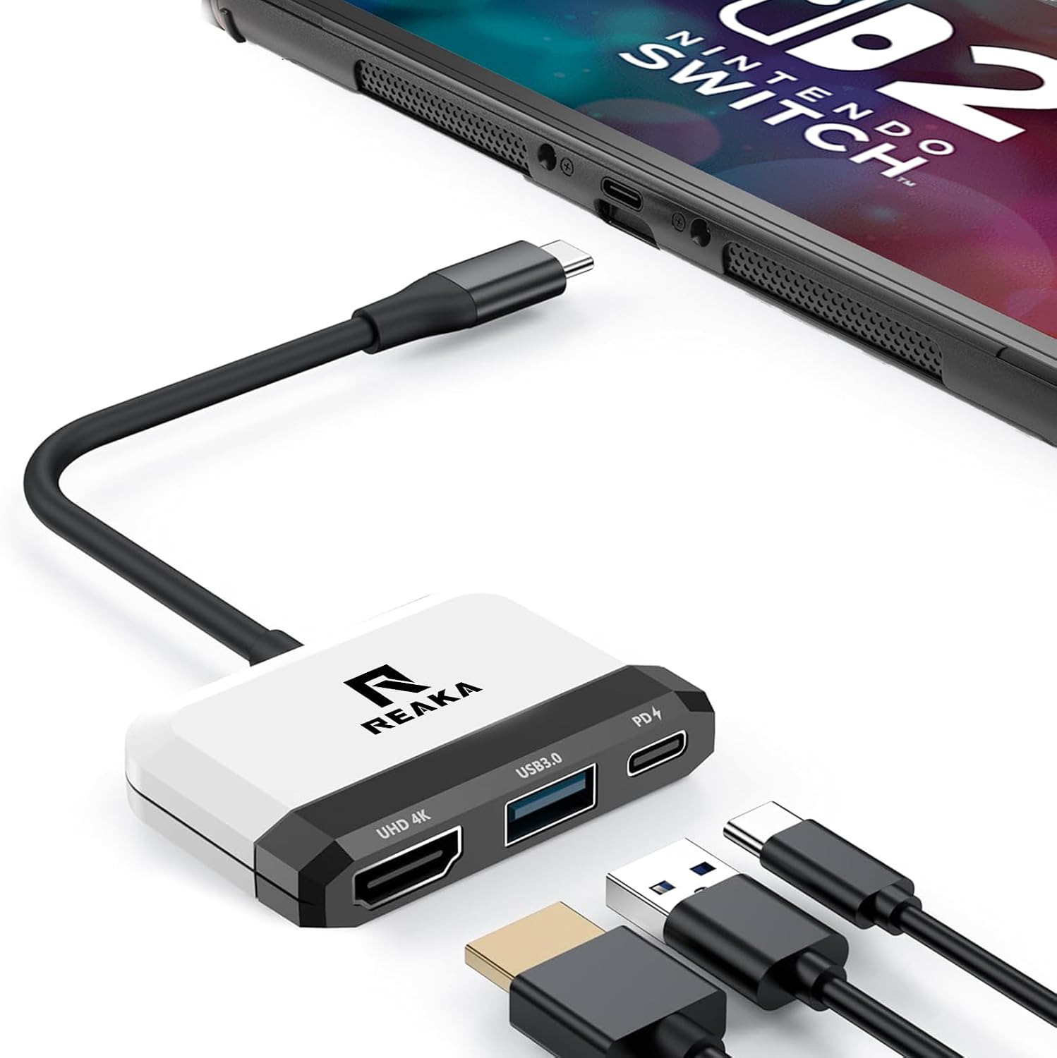 RREAKA Switch 2 Dock for Nintendo Switch 1/2 & Steam Deck-Red&Blue | 4K@60Hz HDMI TV Adapter, Portable Travel Docking Station with USB 3.0 & 100W PD Fast Charging