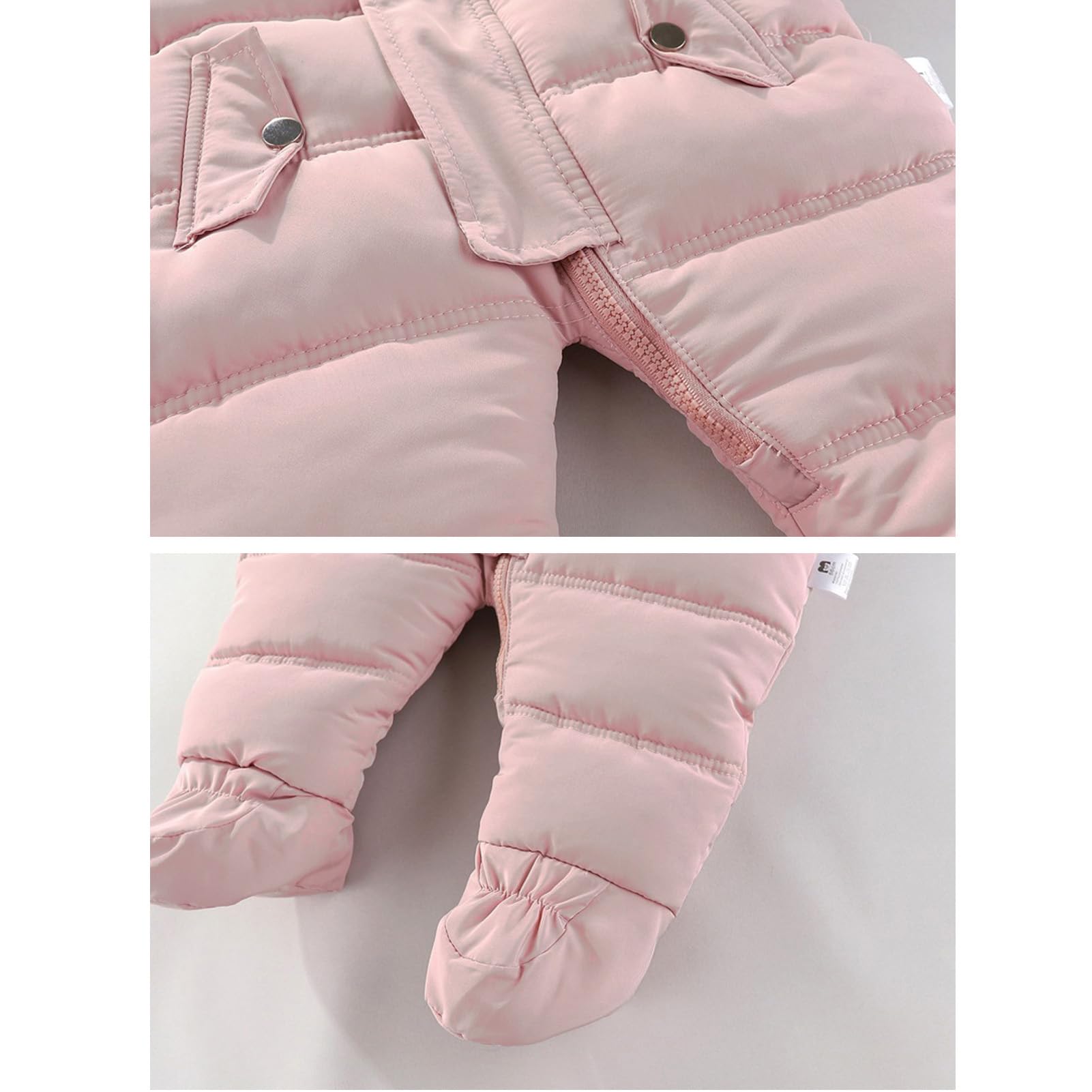 BRONG Combinaison de Ski Enfant Barboteuse Encapuchonné Jumpsuit Nourrisson Chaud Fermeture éclair Vêtements D'Extérieur avec Gants
