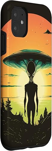 Vista 9 de iPhone 14 Pro Cute Green Alien Head UFO Space Face Alien Case