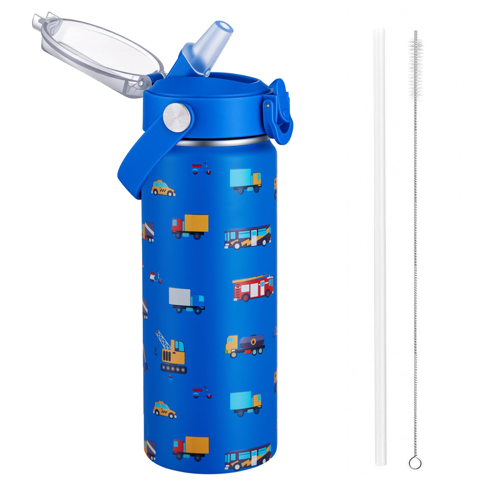 Autsel 550ml Kids Insulated Water Bottle with Straw, Vacuum Metal Leak Proof Drink Flask, BPA-Free, Cute Double Wall Stainless Steel Child's Flask,Boys Girls Bottles