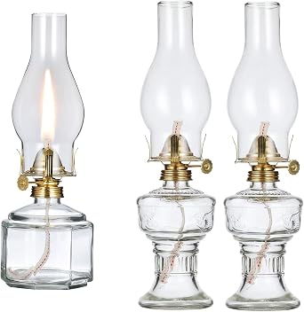 Large Clear Oil Lamp Lantern Chamber Kerosene Lamp Hurricane Lantern Classic Vintage Glass Oil Lamps for Indoor Use Decor Lighting