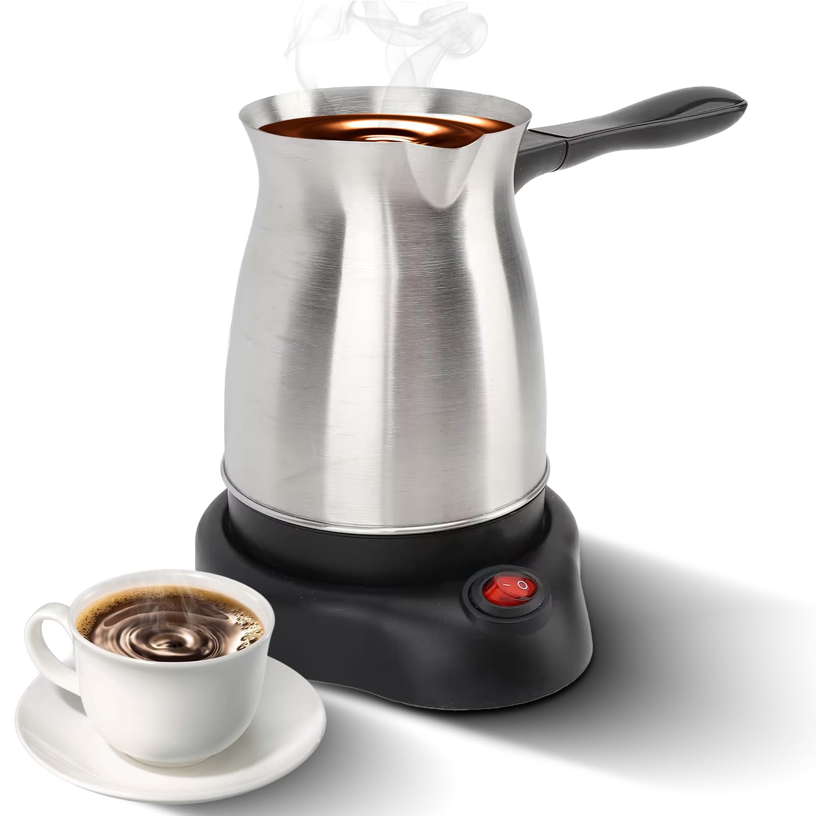 600 ml elektrische türkische Kaffeemaschine, 600 W Edelstahl-Kaffeekanne mit Anti-Verbrühungsgriff, doppeltes Schutzsystem für Tee und Milch (EU plug)