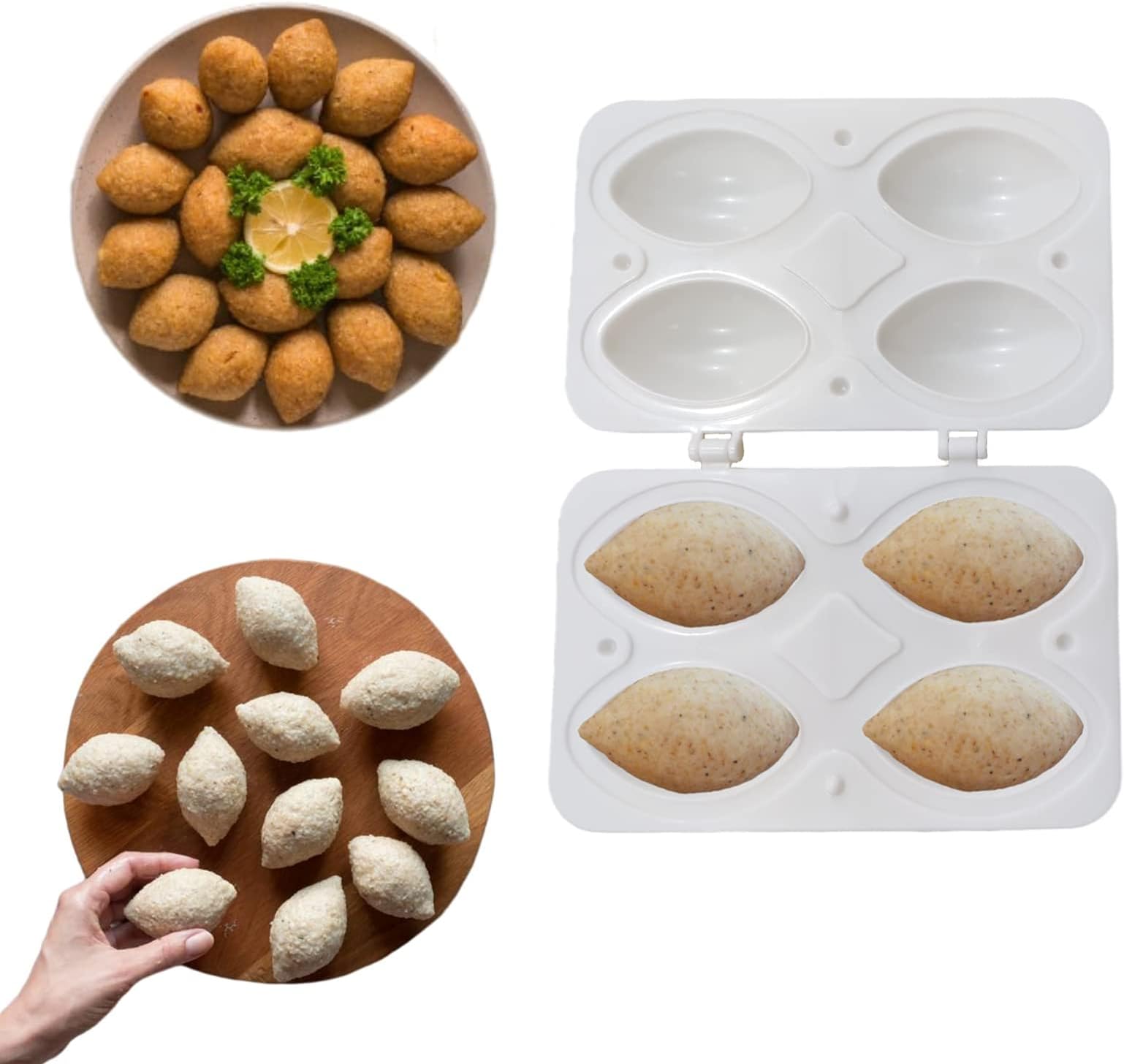 Kibbeh Maker Tool, Meatball Maker ABS Meat Rolls Maker Meat Ball Making Tool Manual Meatloaf Processor DIY Homemade Meat Filling Cooking Press Tool (4 Compartment)