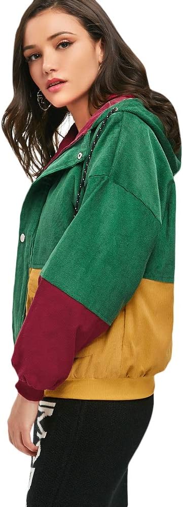 ZAFUL Women's Corduroy Loose Jacket Vintage Raglan Sleeve Casual Coat Hooded Windbreaker image 4