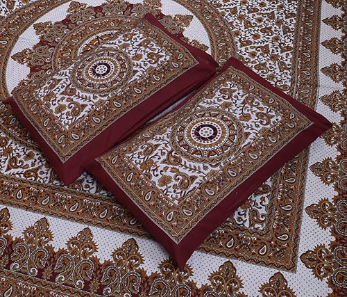 Image of Floral Printed Bedsheet for Double Bed Queen Size with 2 Pillow Covers | 144 TC Soft Cotton Blend Bedsheet | 90x100 Inch Bed Sheet | 18x27 Inch Pillow Covers | Red | Comfortable Bedding Set