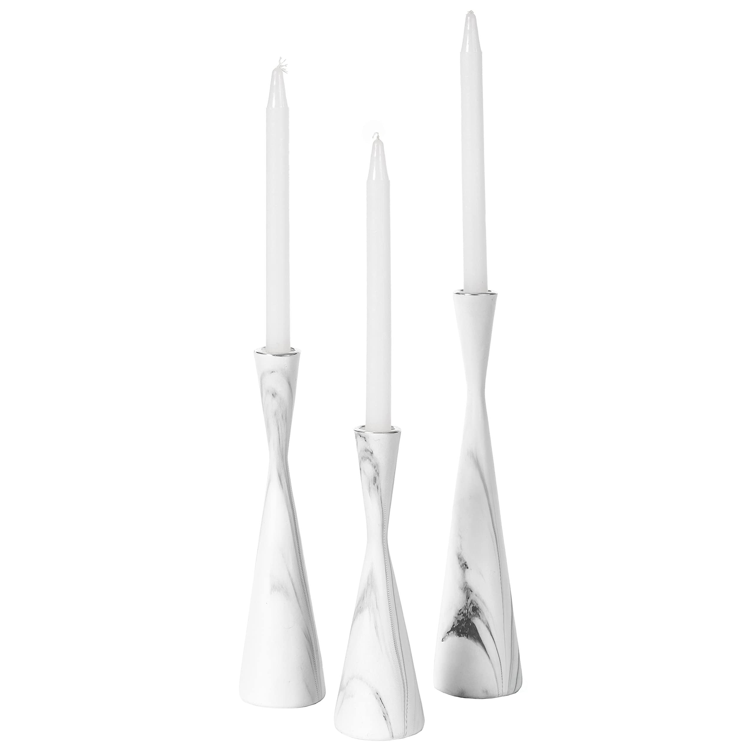 3er Set dekorative Kerzenhalter aus Kunstharz Marmor Design Modern Kerzenständer Weiß