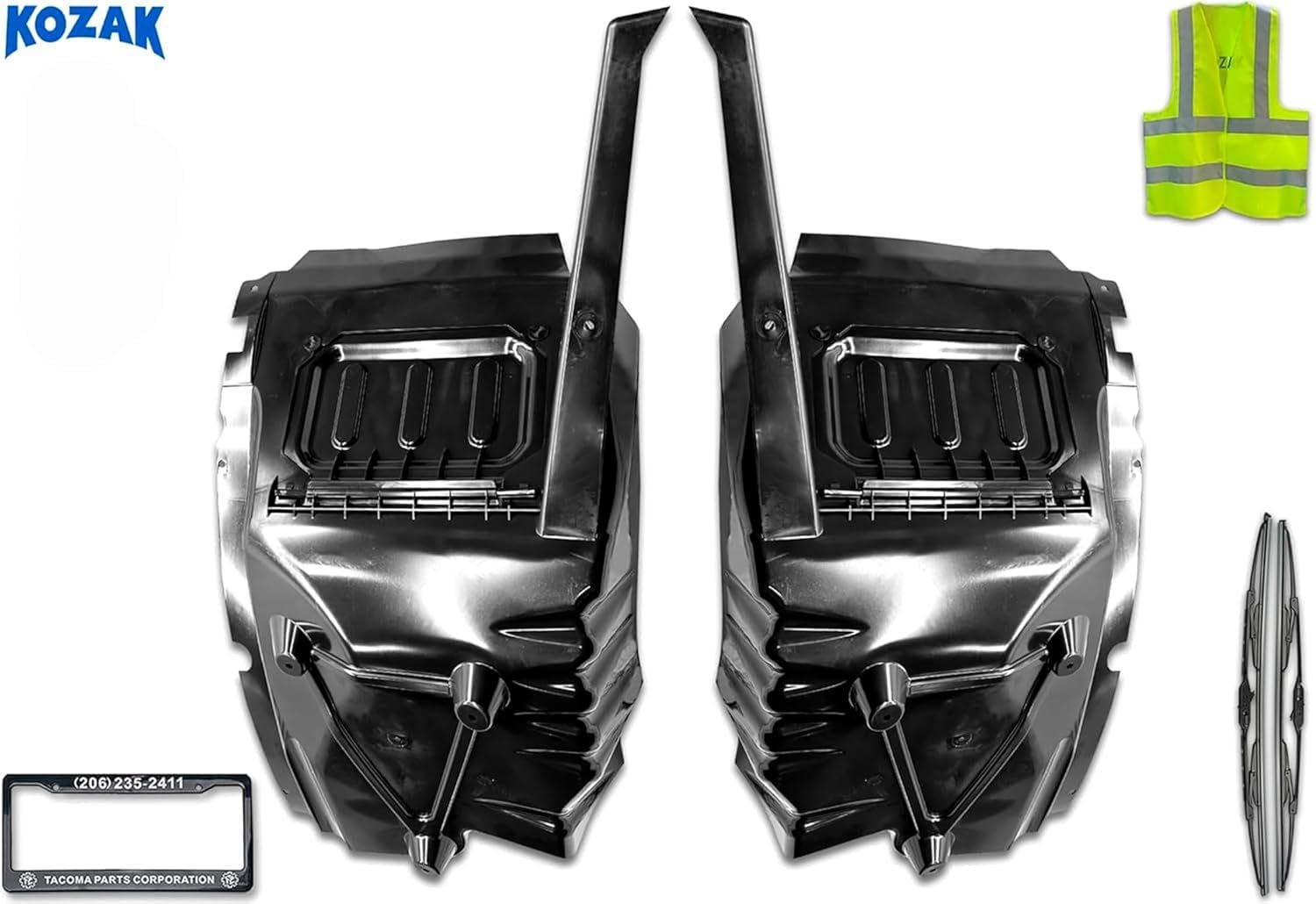 KOZAK Liner Fenders Complete L46-1102, L46-1102R Set, Right Passenger and Left Driver Side Compatible with Kenworth T680 Next Gen 2022+, Includes Logo, 2x 22" Wipers, License Plate Frame and Vest