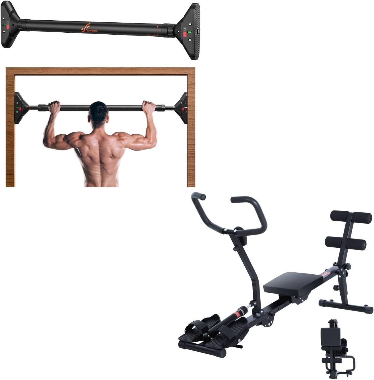 Sportneer pull up bar with Sportneer hydraulic rowing machine