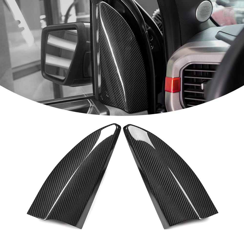 Jogon Real Carbon Fiber Inner Door A Pillar Cover Trim for Ford F150 Raptor Limited Platinum Tremor Lariat 2021 2022 2023 2024 2025, Front Window Triangle Pillar Panel (Glossy CF)