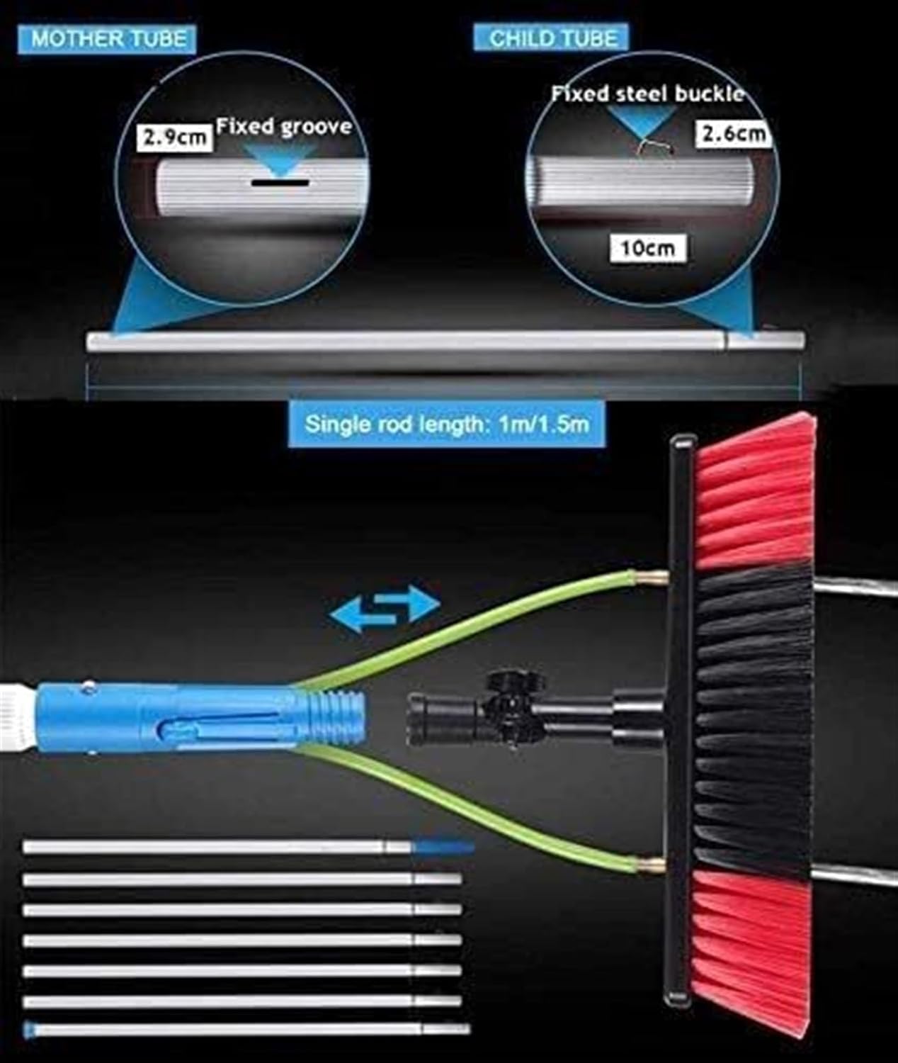 Water Fed Pole Kit - 600cm Window Cleaning Pole with Telescopic Brush for Conservatory Roof & Solar Panel Cleaning - Extendable Water-Fed Cleaning Solution